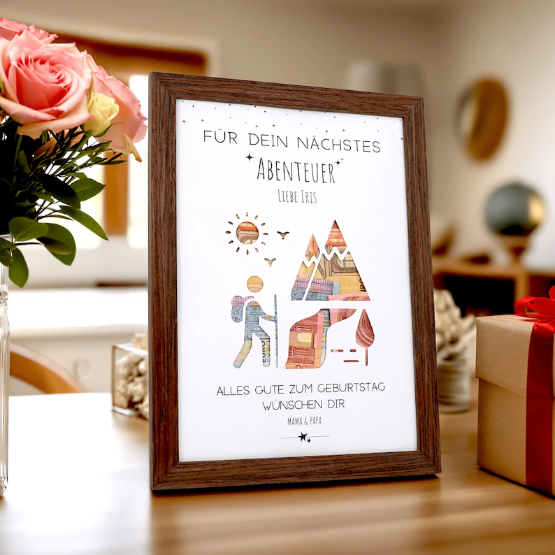 Geldgeschenk im Eichenrahmen zum Geburtstag
